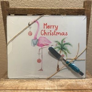 Christmas Flamingo Cutting Board With Spreader, Glass Flamingo Cutting Board